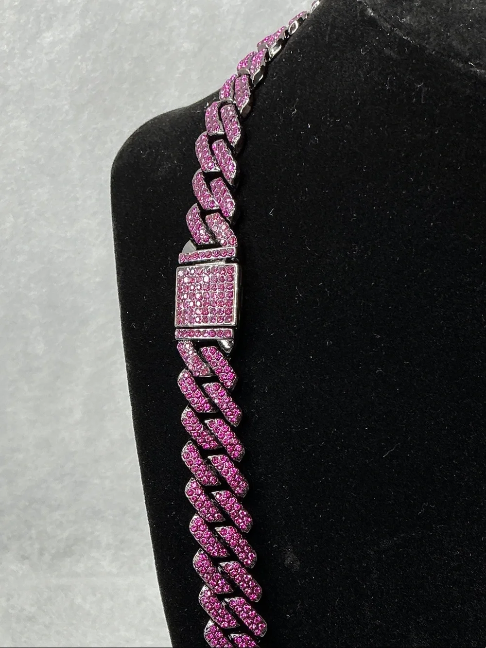 Men's Fuchsia Cuban Link Necklace 24”- VVS CZ